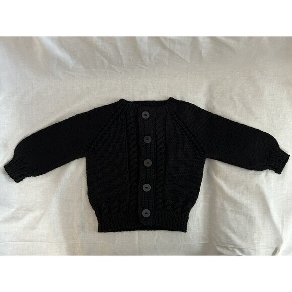 Boys 12 mo. Black Hand knitted Baby Cardigan Sweater, Warm, Soft & Comfortable - Picture 2 of 6